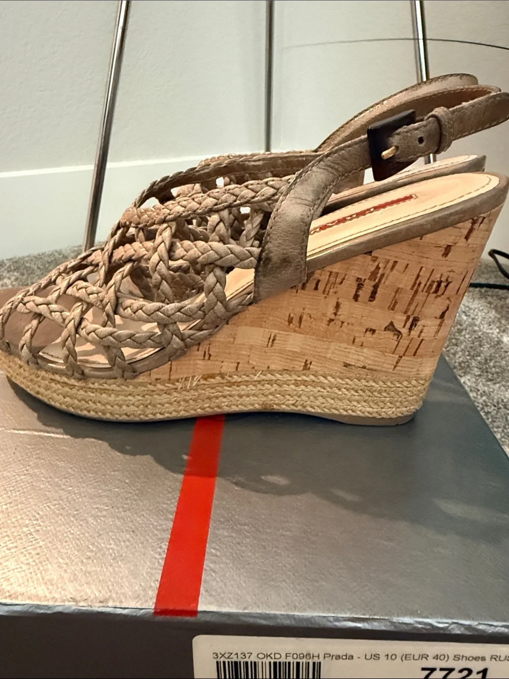 Prada Braided Leather Wedge Espadrille Sandals EU 40 Box & Dust Bag Inc